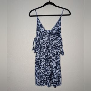 Aerie Womens 2024 Floral Blue Linen Blend Coconut Girl Mini Tank Style Dress M